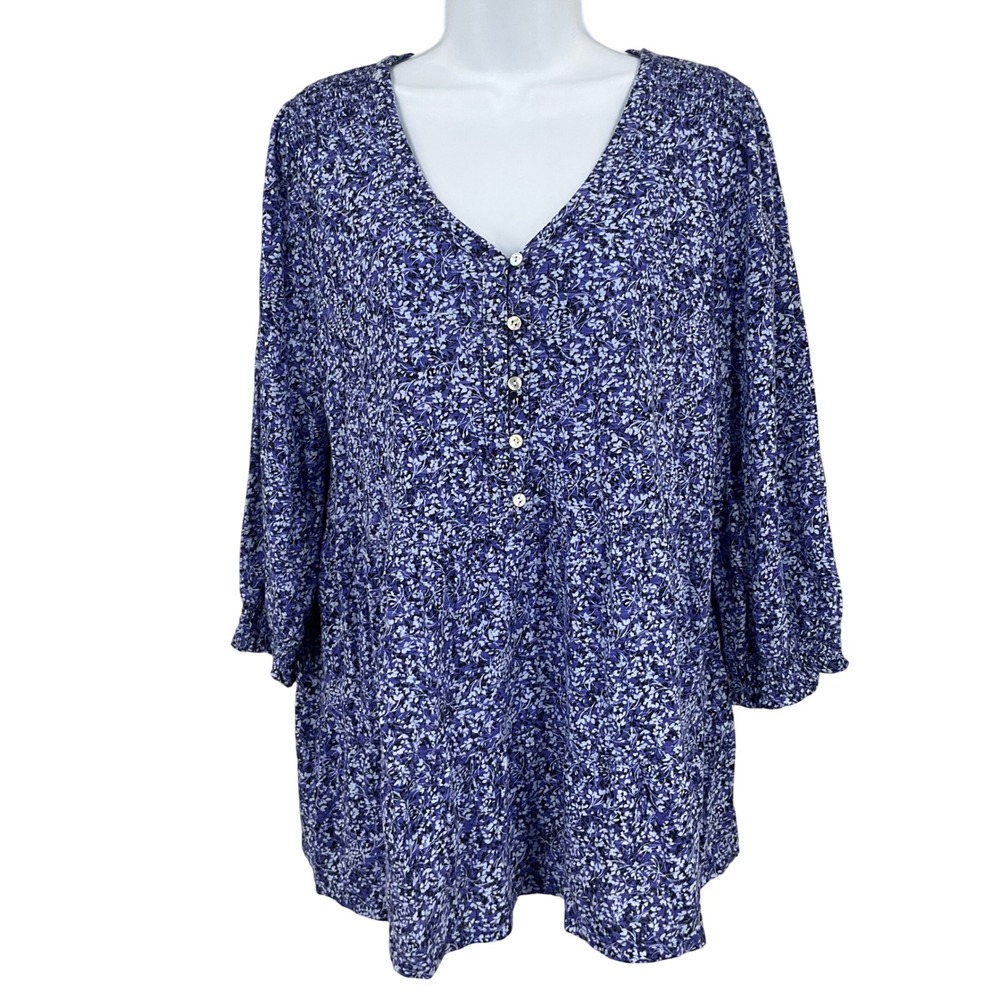 J. Jill Tunic Top Womens‎ Sz M Blue Cotton Botanical Boho Cottagecore Feminine